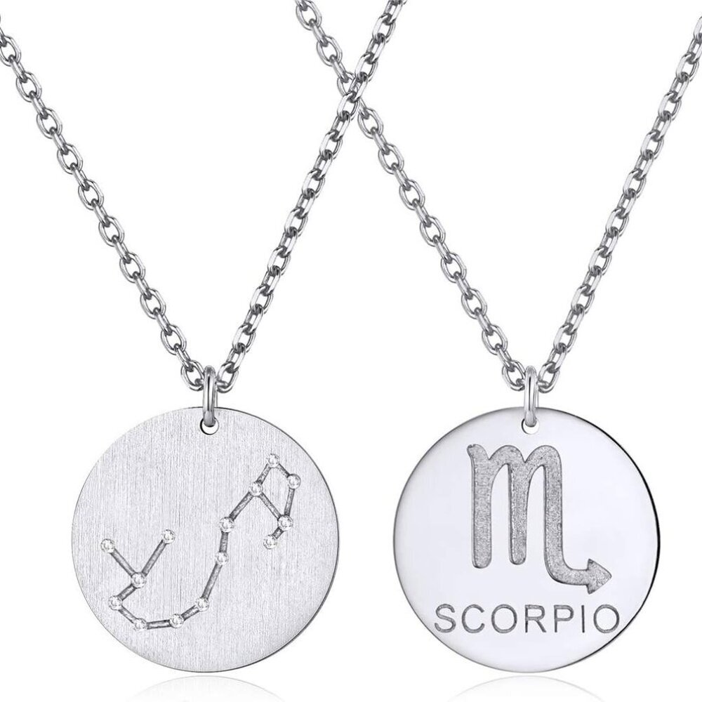 925 Sterling Silver 12 Constellation Necklace Round Astrology Horoscope Zodiac S